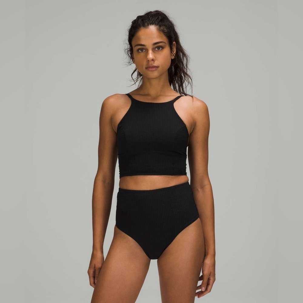 Lululemon Seersucker High Neck Long Line Swim Top, C/D Cups - Black, Size XS